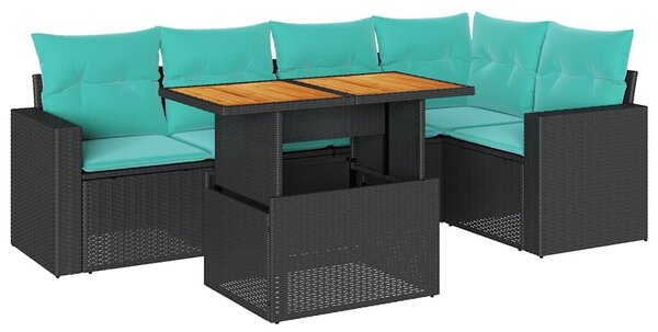 VidaXL 6 részes fekete polyrattan kerti ülőgarnitúra párnákkal