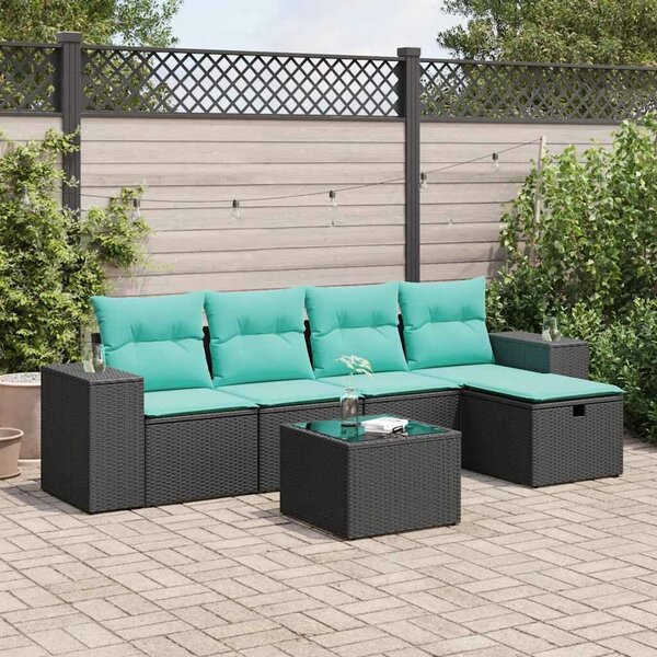 VidaXL 6 részes fekete polyrattan kerti ülőgarnitúra párnákkal