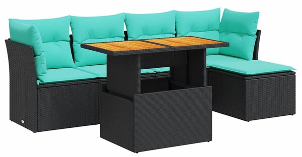 VidaXL 6 részes fekete polyrattan kerti ülőgarnitúra párnákkal