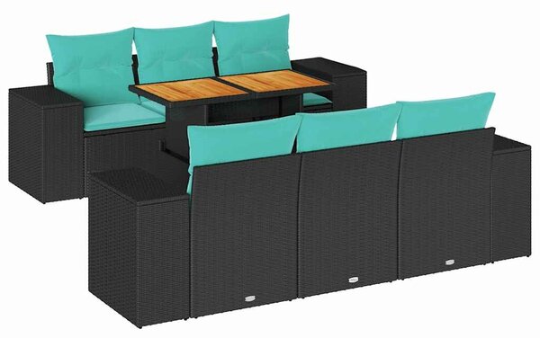VidaXL 7 részes fekete polyrattan kerti ülőgarnitúra párnával