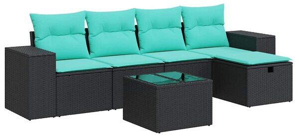 VidaXL 6 részes fekete polyrattan kerti ülőgarnitúra párnákkal