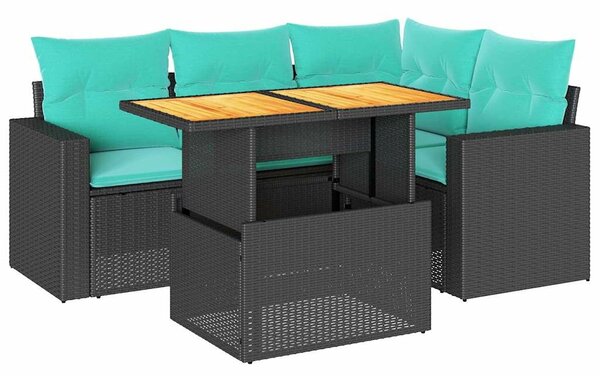 VidaXL 5 részes fekete polyrattan kerti kanapészett párnákkal