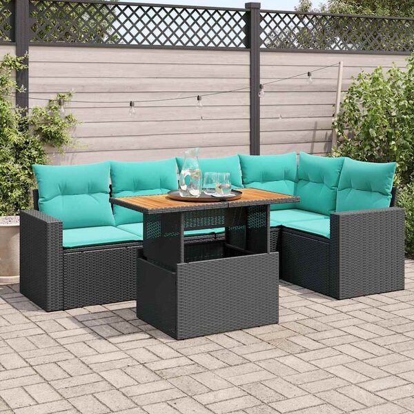 VidaXL 6 részes fekete polyrattan kerti ülőgarnitúra párnákkal