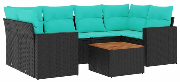 VidaXL 7 részes fekete polyrattan kerti ülőgarnitúra párnákkal