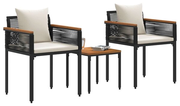VidaXL Kültéri Bútor Szett 3 pcs Fekete és krémfehér PE Rattan