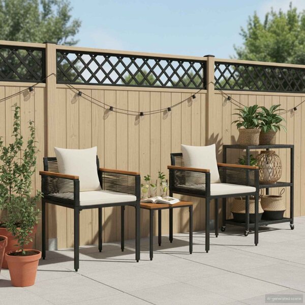 VidaXL Kültéri Bútor Szett 3 pcs Fekete és krémfehér PE Rattan