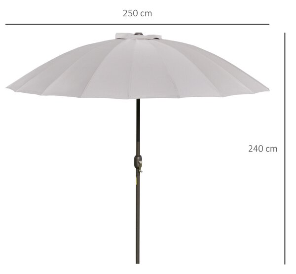 Outsunny kerti és terasz napernyő 2,5 x 2,5 m, kurblival, 18 bordával, dőlésszögben állítható, szürke