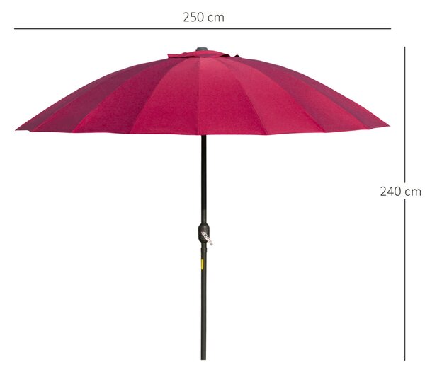 Outsunny Összecsukható 18 Bordás Napernyő Kurblival, Fém és Poliészter, Ø250x240 cm, Bordó