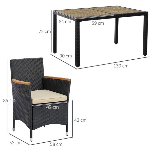 Outsunny 7 darabos kerti bútor szett – rattan, fa és puha párnák