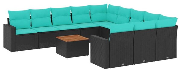 VidaXL 12 részes fekete polyrattan kerti ülőgarnitúra párnákkal