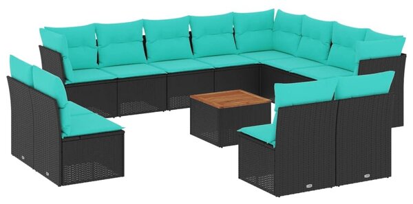 VidaXL 13 részes fekete polyrattan kerti ülőgarnitúra párnákkal