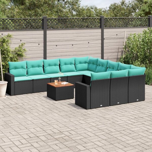 VidaXL 12 részes fekete polyrattan kerti ülőgarnitúra párnákkal