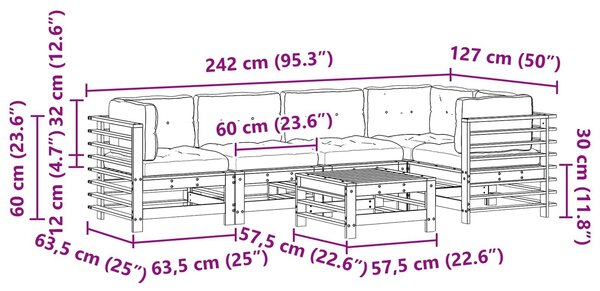 VidaXL Kerti lounge szett 6 pcs Viaszbarna Tömör Fenyőfa