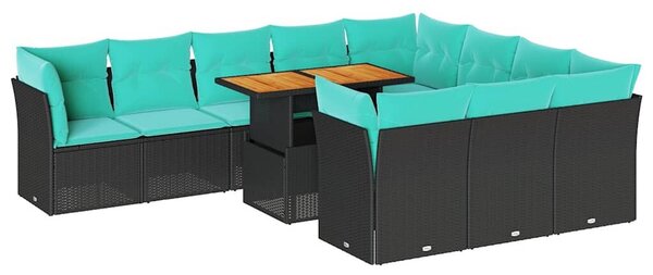 VidaXL 11 részes fekete polyrattan kerti ülőgarnitúra párnákkal