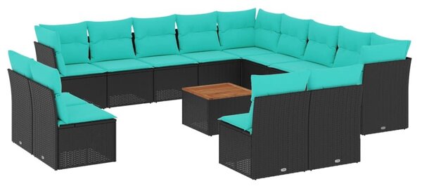 VidaXL 14 részes fekete polyrattan kerti ülőgarnitúra párnákkal