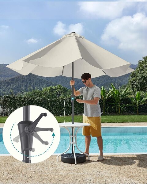 Kerti napernyő kézikarral, 330 cm, UPF 50+, 30°-os dőlés, fém váz 8 gerincsel, bézs