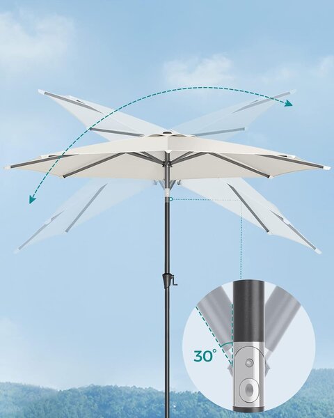Kerti napernyő kézikarral, 330 cm, UPF 50+, 30°-os dőlés, fém váz 8 gerincsel, bézs