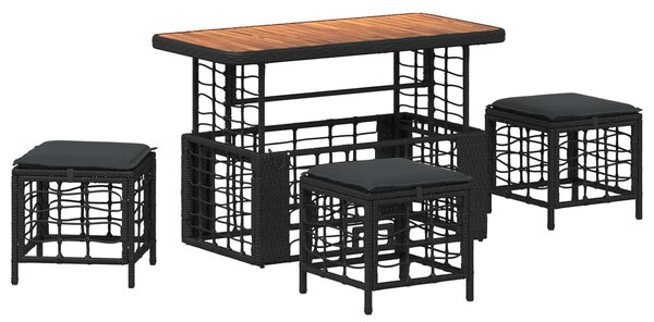 VidaXL Kert étkező szett 4 pcs Fekete és Szürke Poli Rattan és Akácfa