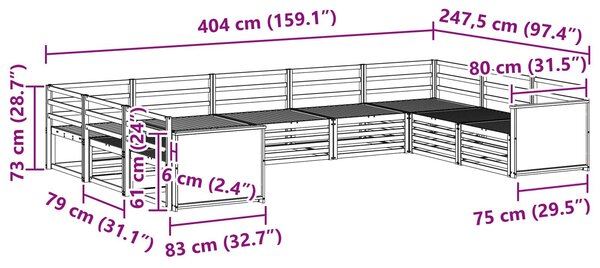 VidaXL Kültéri kanapé szett 9 pcs Természetes Tömör Akácfa