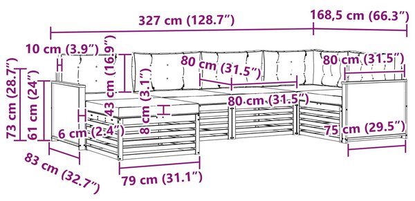 VidaXL Kültéri kanapé szett párnával 6 pcs Természetes és bézs