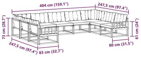 VidaXL Kültéri kanapé szett párnával 9 pcs Fehér és Fekete