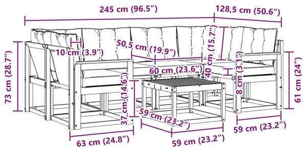 VidaXL Kültéri kanapé szett párnával 7 pcs Fehér és Fekete