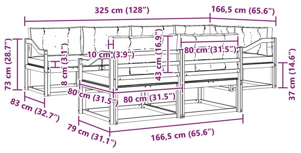 VidaXL Kültéri kanapé szett párnával 7 pcs Természetes és krémszínű