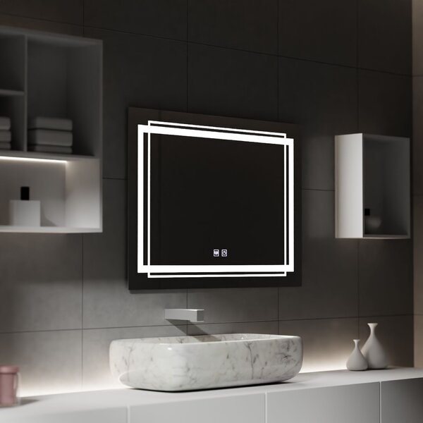 Téglalap alakú LED tükör, 80x60cm, KOVEN érintőképernyős, páramentesítő rendszerrel, fényerő-szabályozható