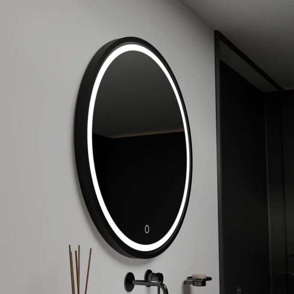 Kerek LED tükör, 90 cm, Orizzonte fekete keret, Basic Touch
