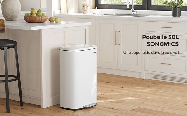Brius szemetes, 50L, acél, fehér, 42,5x31,8x66 cm, soft-close tetővel