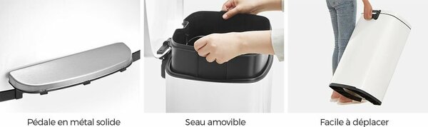 Brius szemetes, 50L, acél, fehér, 42,5x31,8x66 cm, soft-close tetővel