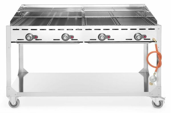 Hendi Green Fire grillsütő, 4 égővel, Profi Termékcsalád, gurulós, 22kW, 1400x612x(H)825mm, Világos szürke