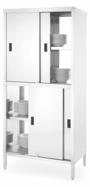 Tányértároló szekrény válaszfalakkal és tolóajtókkal – csavarozott, HENDI, Kitchen Line, 1000x600x(H)1800mm