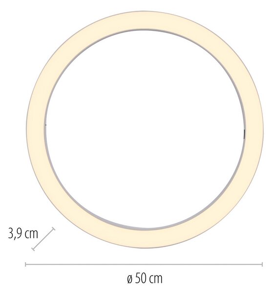 PURE Lines LED mennyezeti lámpa, 50 cm átmérőjű, fehér CCT, távirányítóval, dimmelhető, Fehér / opál, Nappali / Étkező, Alumínium, Modern