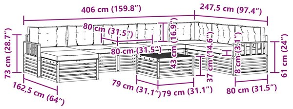 VidaXL Kültéri kanapé szett 9 db Fehér és Bézs Tömör Akácfa