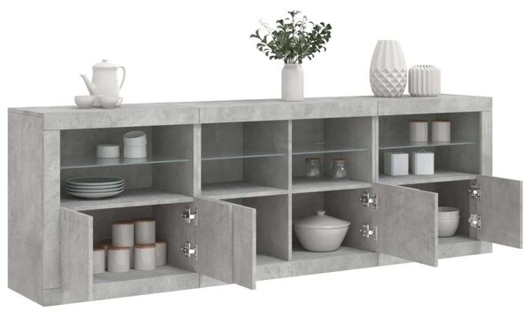 VidaXL Tálalószekrény - Beton Szürke - LED - 202cm