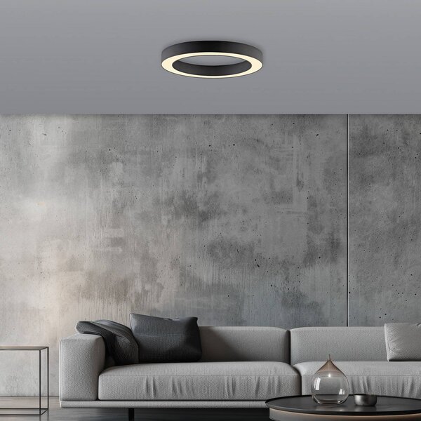 PURE Lines LED mennyezeti lámpa, 35 cm átmérőjű, grafit színű, CCT,, dimmelhető, Fekete, Nappali / Étkező, Alumínium, Modern