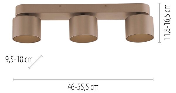PURE Cup LED mennyezeti spotlámpa, bronz színű, 56 cm, fém, 3 izzós, dimmelhető, Bronz / antik sárgaréz, Nappali / Étkező, fém, Modern