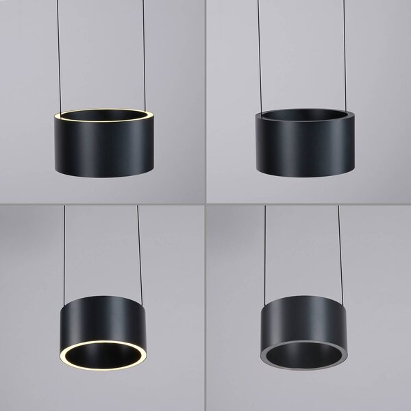 PURE Clipse LED függő lámpa, szürke, Ø 20 cm, CCT-fényerőszabályozó, 2 izzós, dimmelhető, Alu / szürke / cink, Nappali / Étkező, fém, Modern