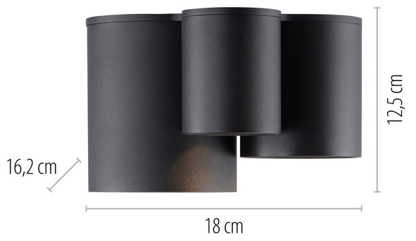 PURE Point LED fürdőszoba mennyezeti világítás, fekete, 18 cm, 3 izzós, IP44, dimmelhető, Fekete, Fürdőszoba, fém, Modern