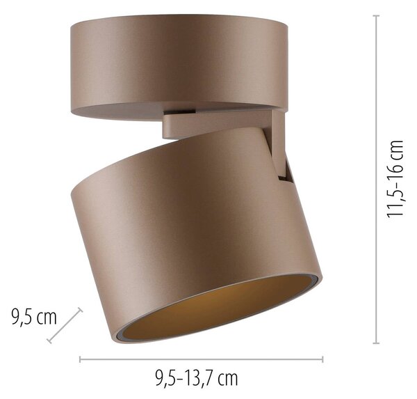 PURE Cup LED mennyezeti spotlámpa, bronz színű, Ø 9,5 cm, fém, dimmelhető, Bronz / antik sárgaréz, Nappali / Étkező, fém, Modern
