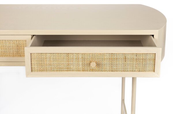 White Label Bézs fa fésülködőasztal rattan töltettel WLL AMAYA 120 x 40 cm