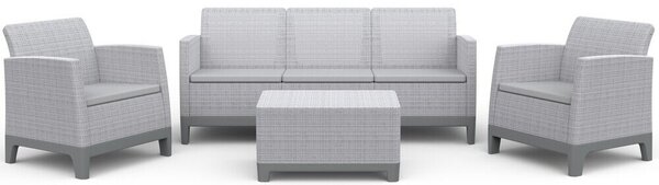 Keter SCANDI FORMA 3 személyes kerti bútor szett – 5 fős, sofa + 2 fotel + tárolós asztal, Ash grey / Storm grey