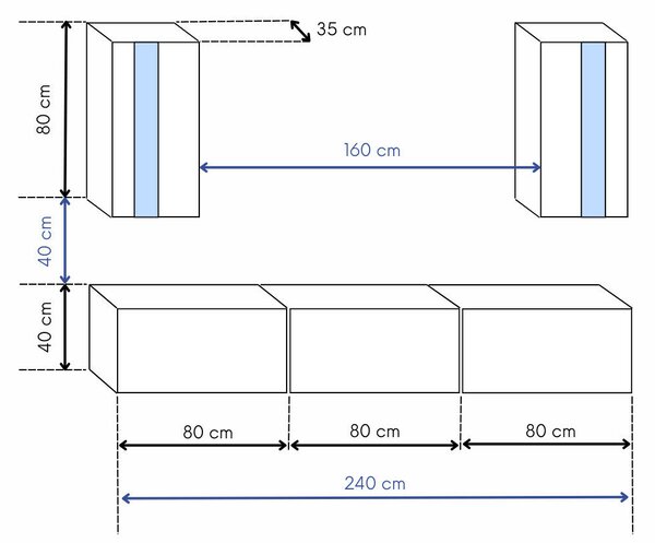 Intenso Concept-21 nappali faliszekrény sor - 240 cm (világos tölgy)