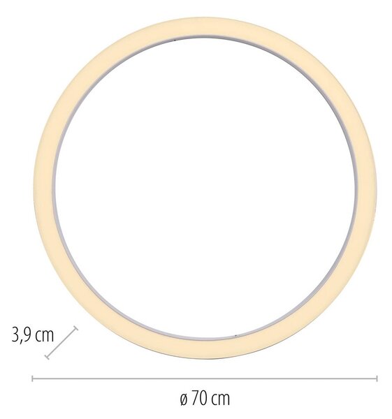 PURE Lines LED mennyezeti lámpa, 70 cm átmérőjű, fehér, CCT távirányítóval, dimmelhető, Fehér / opál, Nappali / Étkező, Alumínium, Modern