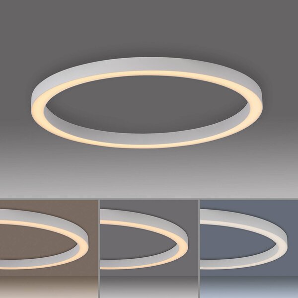 PURE Lines LED mennyezeti lámpa, 70 cm átmérőjű, fehér, CCT távirányítóval, dimmelhető, Fehér / opál, Nappali / Étkező, Alumínium, Modern