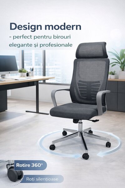 Ergonomikus, állítható irodai és gamer szék, szürke, 2D fejtámla, szinkronmechanizmus, hálós háttámla a fokozott kényelemért