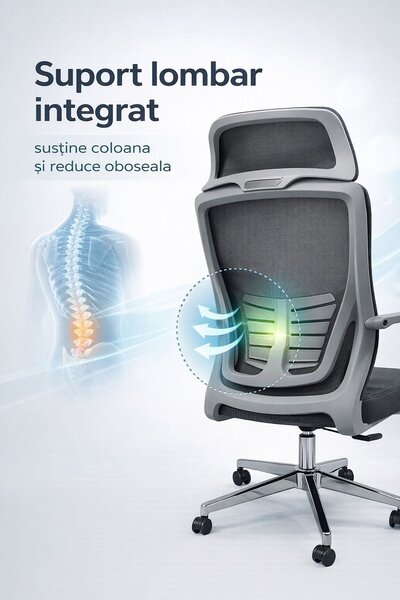 Ergonomikus, állítható irodai és gamer szék, szürke, 2D fejtámla, szinkronmechanizmus, hálós háttámla a fokozott kényelemért
