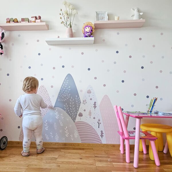 INSPIO - átragasztható textil matrica - Falimatricák lányoknak - Növényekkel teli dombok