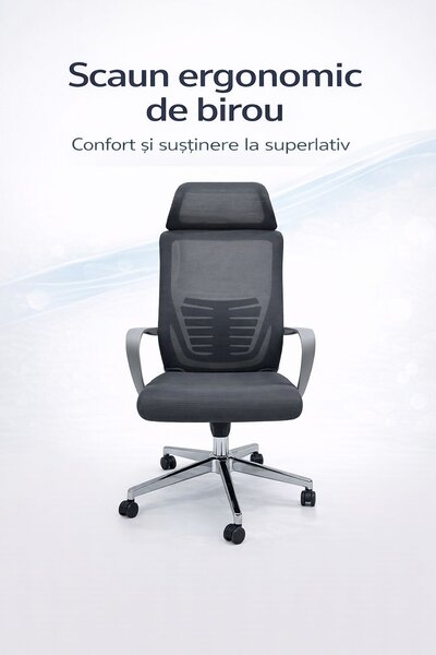 Ergonomikus, állítható irodai és gamer szék, szürke, 2D fejtámla, szinkronmechanizmus, hálós háttámla a fokozott kényelemért